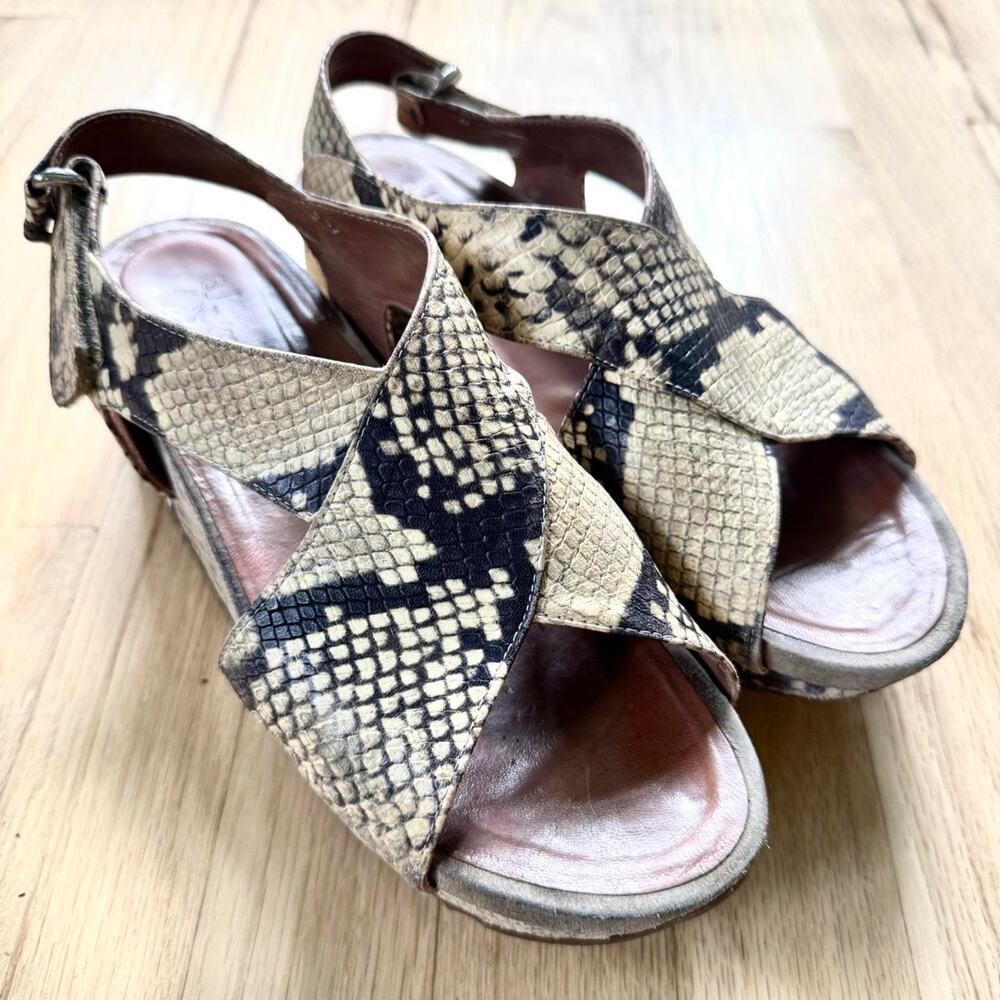 Homers Artisan Python Snake Print Leather Crisscross Platform Wedge Sandals 7.5